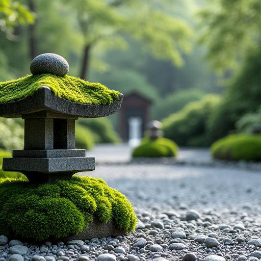 石灯籠と苔が美しい瞑想庭園